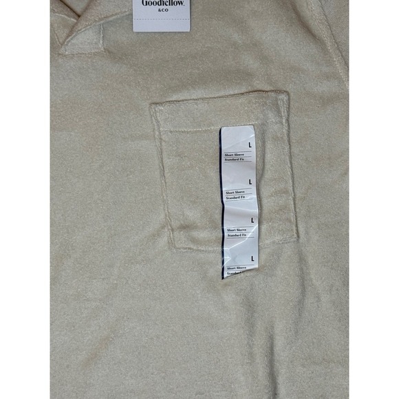 Goodfellow Textured Knit Short Sleeve Polo Shirt Beige Standard Fit Mens Large - Picture 3 of 4